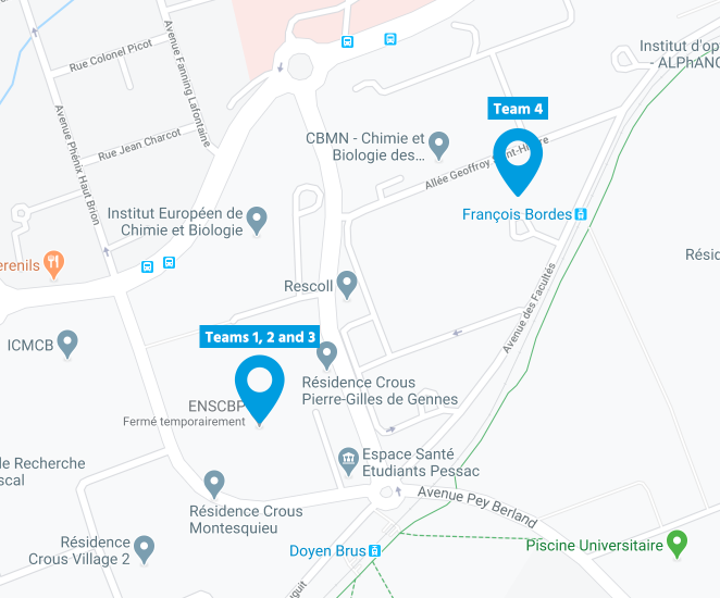 Map showing the locations of the different teams